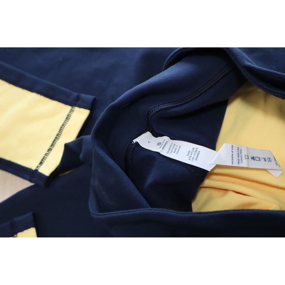 Lululemon Wunder Under Leggings Navy Blue Yellow Colorblock Yoga Pants Size 4 - Picture 3 of 7